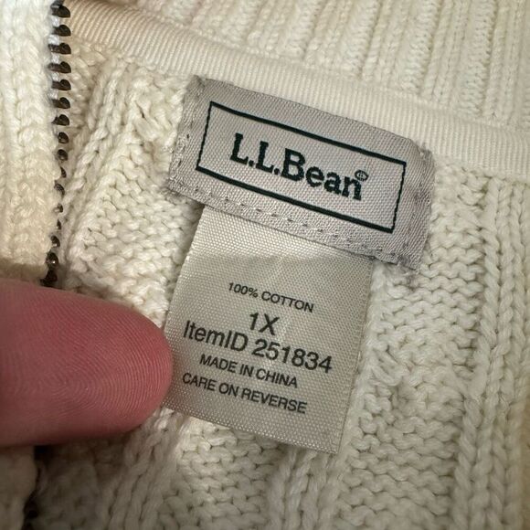 L.L.Bean Women’s White Cable Knit Zip Up Sweater Size 1X Plus Size 100% Cotton - Picture 7 of 10